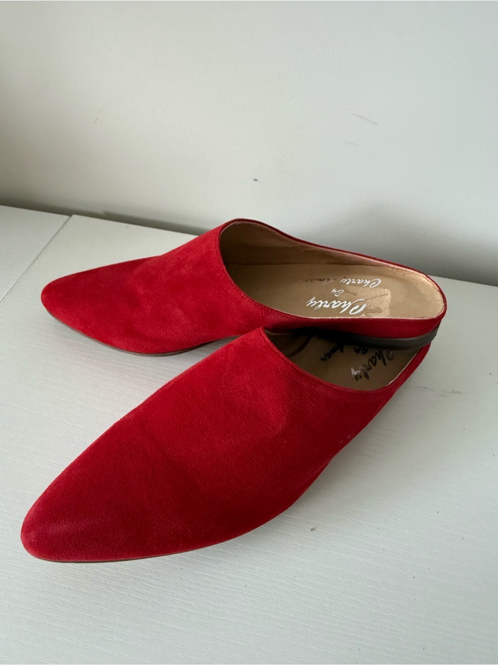 Red Suede Pointed Toe Slip-On Mules - Women